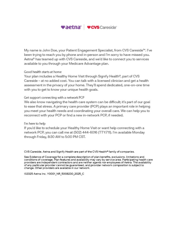 Picture of CVS Careside Leave Behind Letter